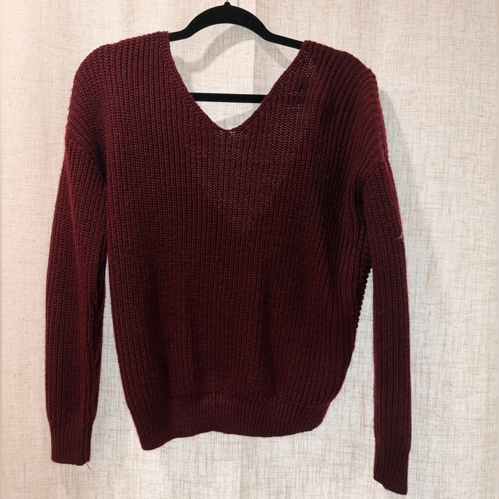 Chic Deep Red V-Neck Sweater